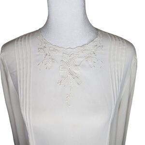 Vintage 80s Long Sleeve Pleated Sheer Blouse Womens Size 12 White